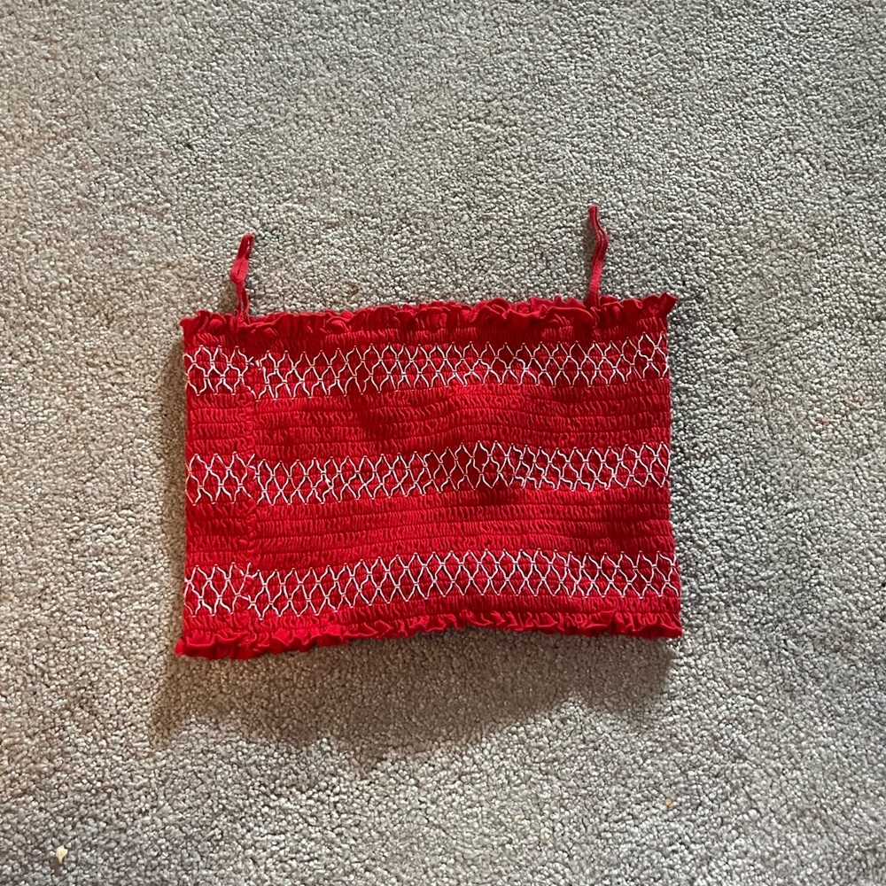 Red and White Knit Tube Top